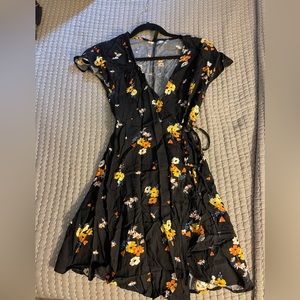 Black Flowered Wrap Dress